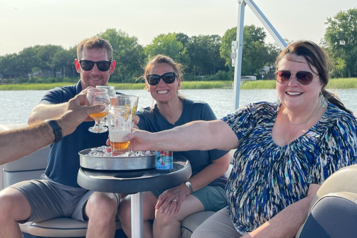 a person drinking water from a boat