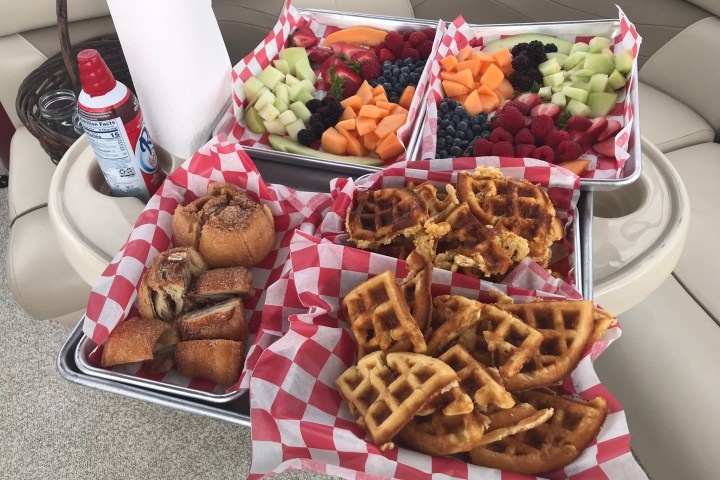 a box filled with different types of food on a table